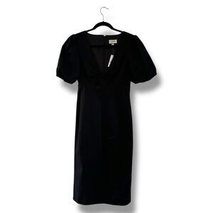 NWT J. Crew Collection Black Cutout Puff Sleeve Cotton Twill Midi Dress Size 4